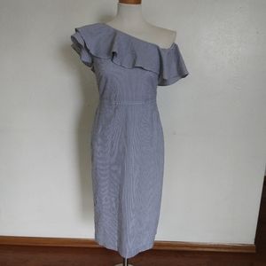 0) Banana Republic Seersucker Ruffle Off Shoulder Striped Dress